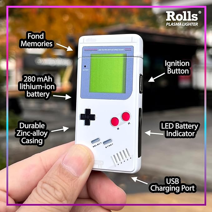 Rolls Electric Lighter - USB Rechargeable Cool Lighters - Retro Gamer Gifts for Men - Windproof Electronic Arc Lighter - Candle Lighter - Custom Unique Gadgets - by Rolls Plasma Lighter (Grey)
