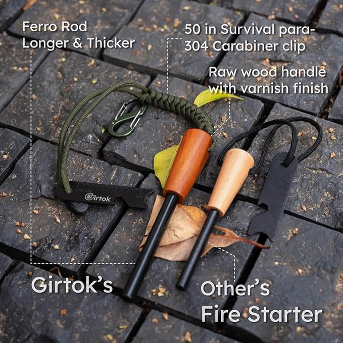 Camping Fire Starter Survival Tool,Large Size & Stylish Eye-catching Colors Ferro Rod with a Hemp Wick,Carabiner Clip & Survival Paracord,Survival Kit for Camping, Hiking & Emergency