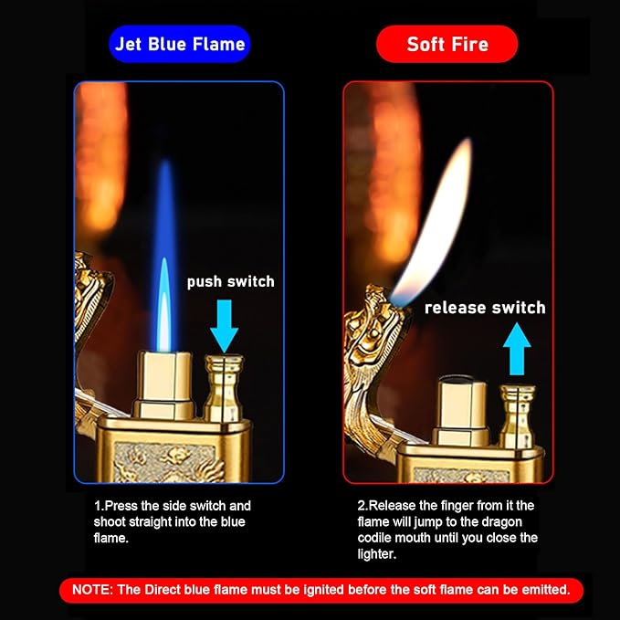 Torch Lighter, Relief Dragon Design Magic Dual Flame Lighter with Adjusting Flame Tool, Creative Windproof Lighter, Cool Jet Flame Butane Lighter, Refillable Butane Lighter for Outdoor Indoor