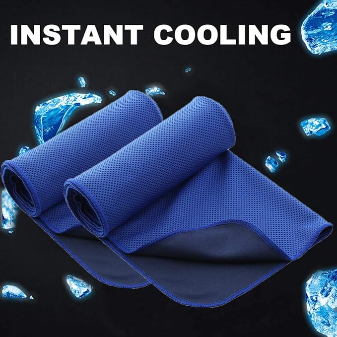 10 Pack Cooling Towels Bulk Microfiber Ice Towel Quick Dry Breathable Chilly Sweat Towel Stay Cool Towel for Neck Face Yoga Gym Workout Running Beach with Carabin Bag, 40x12'', Dark Blue
