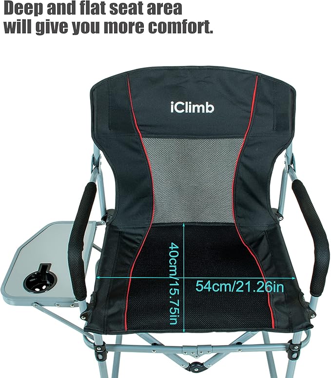 iClimb Heavy Duty Compact Camping Folding Mesh Chair with Side Table and Handle