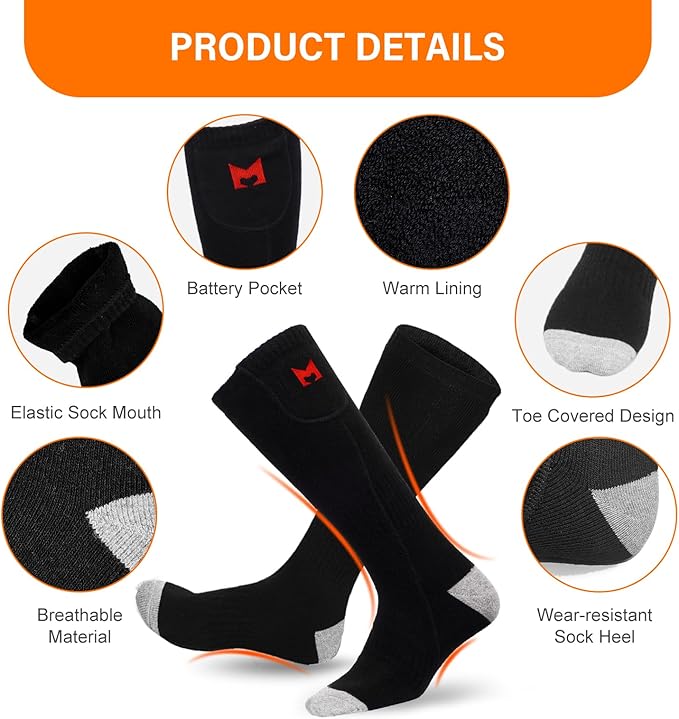 Heated Socks for Men Women, Battery Heated Socks, Electric Heated Socks for Camping Fishing Cycling Skiing Skating Hunting Hiking