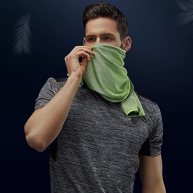 10 Pack Cooling Towels Bulk Microfiber Ice Towel Quick Dry Breathable Chilly Sweat Towel Stay Cool Towel for Neck Face Yoga Gym Workout Running Pilates Beach with Carabin Bag, 40x12'', Green