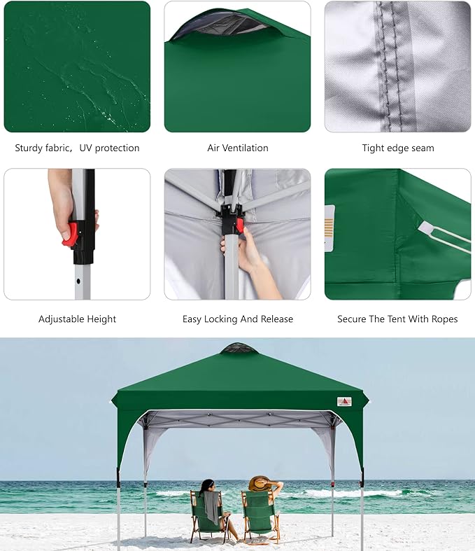 ABCCANOPY Outdoor Pop up Canopy Tent, 10x10 Instant Portable Canopy for Camping, Beach, Backyard, Green