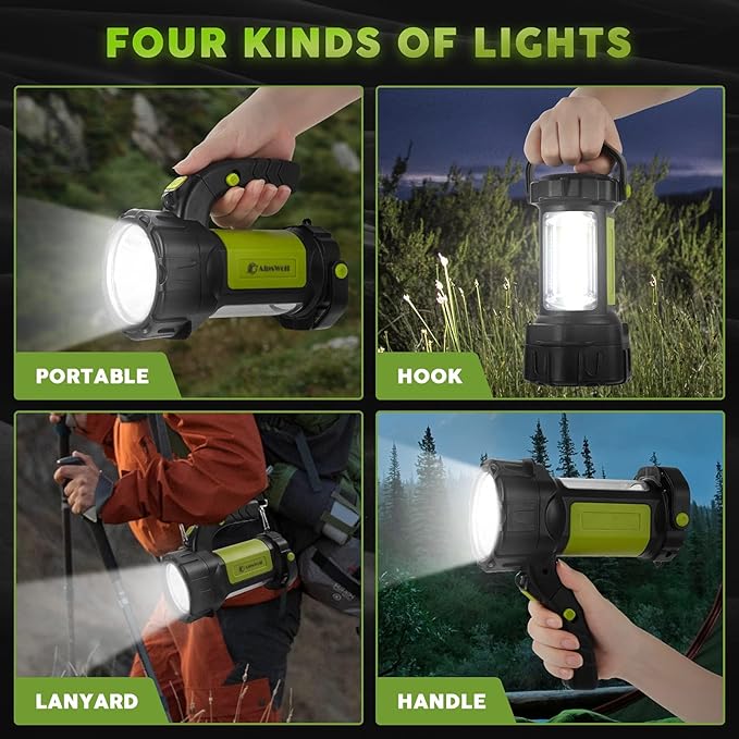 AlpsWolf Camping Lantern Rechargeable, 2 Pack Same LED Flashlight Spotlight Lantern with 800LM, 3600 Capacity Battery Powered, Portable Bright Camping Light for Emergency, Outdoor Hiking Power Outages