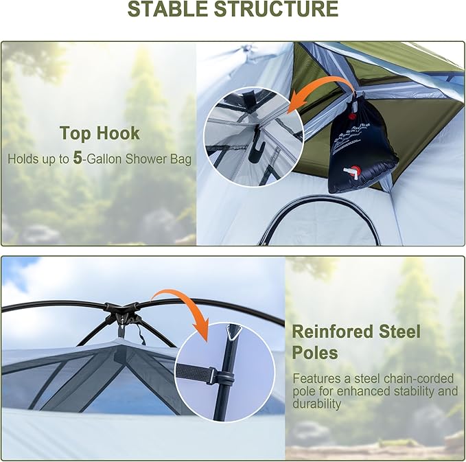 Camping Shower Tent, 7.9 FT Extra Tall Oversize Privacy Tent, Portable Outdoor Bathroom Toilet Tent with Floor, Easy Set Up Privacy Shelter for Dressing, Hiking, Fishing, UPF50+