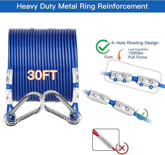Dog Tie Out Cable and Stake,with 30FT Heavy Duty Cable,Dog Stake Allows Dogs Up to 200 lbs, Dog Stakes for Outside Beach,Camping, Yard, 360° Swivel Dog Anchor…
