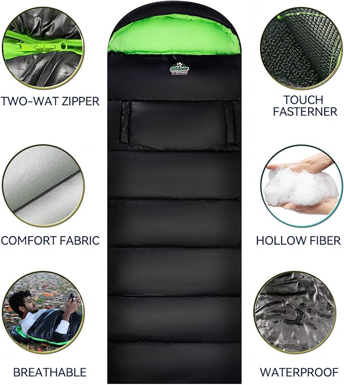 4 Season Adults & Kids Sleeping Bag - Warm, Waterproof & Lightweight - Great for Camping, Backpacking & Hiking