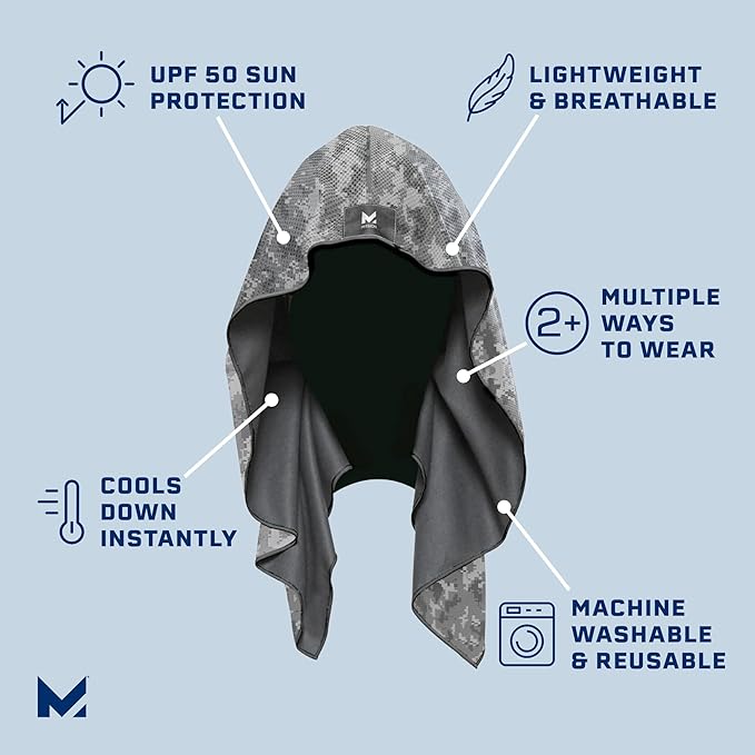 MISSION Cooling Hoodie Towel- Hood Towel, Evaporative Cool Technology, Cools Instantly When Wet, UPF 50 Sun Protection, Contours Your Head to Stay in Place, Great for Sports, Fitness, Gym