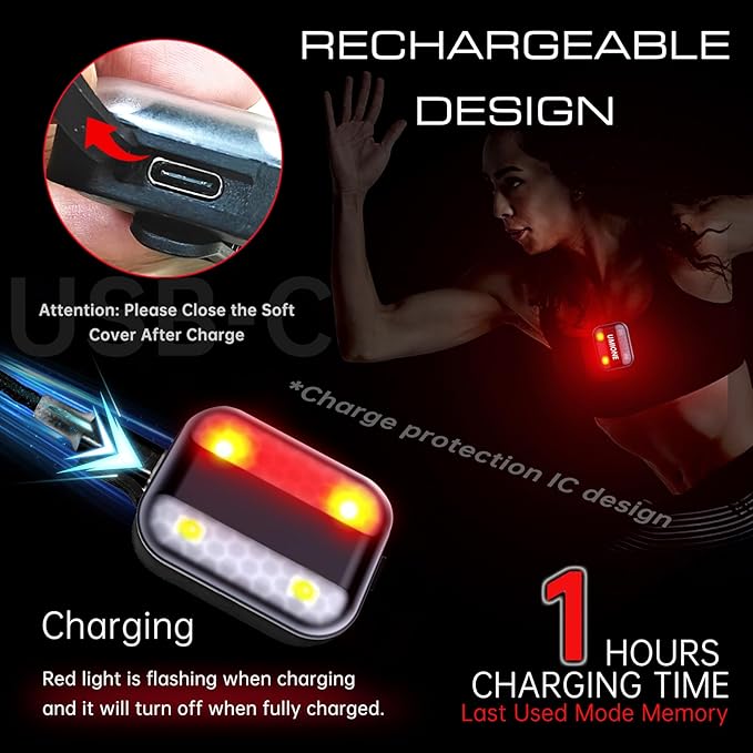 Clip on Running Lights, LED Running Lights 4 Modes Brightness with Red Strobe for Runners Joggers Camping Hiking Walking Outdoor Adventure(Gray)