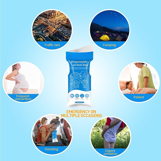 Disposable Emergency Urinal Bag, 8/12/20/24 Pack Portable Camping Pee Bags, Travel Pee Bags, Traffic Jam Emergency Portable Urine Bag, Vomit Bags, for Men Women Kids Children Patient