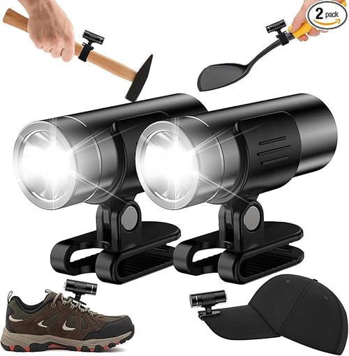 Waterproof Clip on Flashlight 2 Packs,Super Bright LED Rechargeable Night Running Lights,Suitable for Use with Headlights for Camping,Maintenance,Night Fishing,Jogging and Dog Walking