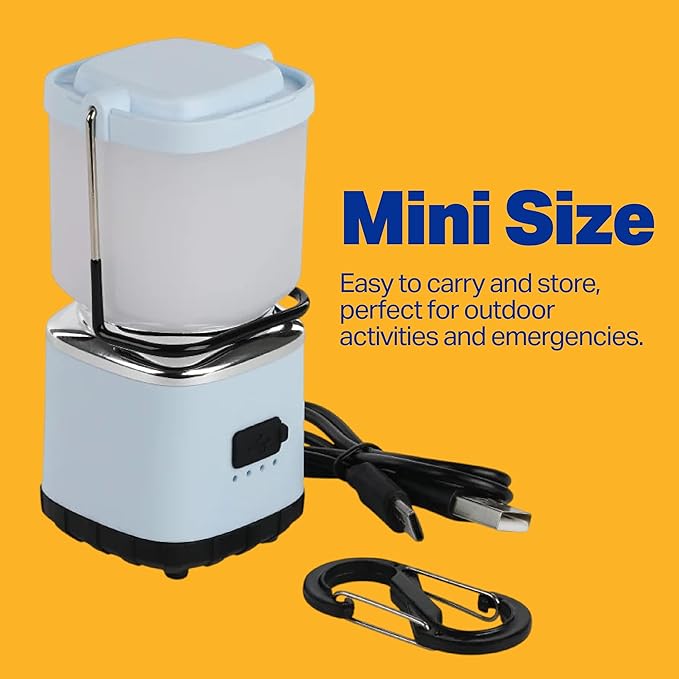 LUXPRO LP189 Mini Lantern - USB-C Rechargeable Camping Light - with 4 Lighting Modes - Dimmable LED Portable Lantern for Hiking & Emergency - Handy Compact Design - Blue