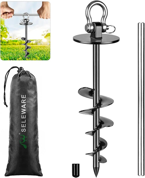 SELEWARE Dog Tie Out Stake Outdoor Anti-rust Dog Anchor for Large Dogs up to 220 lbs, Foldable Dog Stake Dog Camping Gear Twist Rod Included