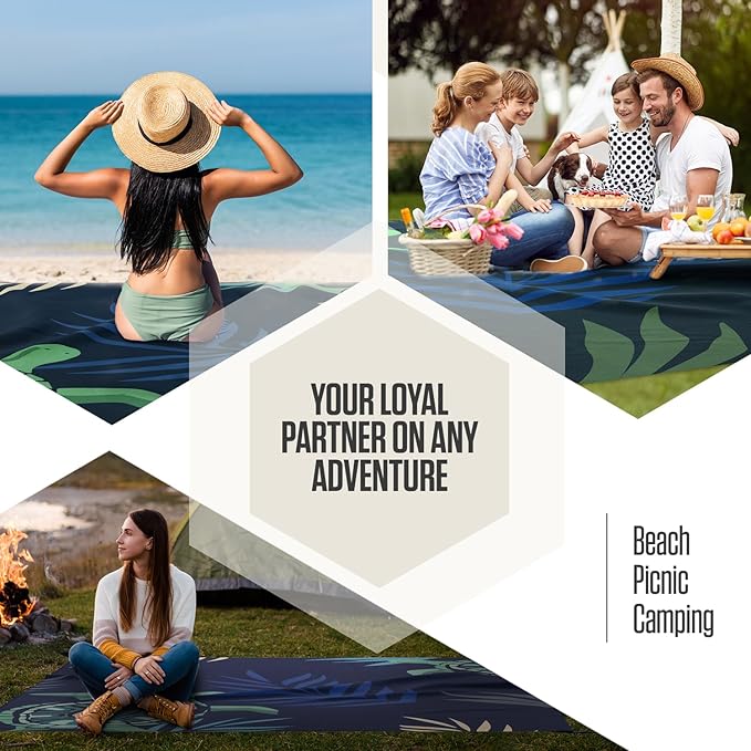 VENTURE 4TH Family-Size Beach Blanket: Sandproof, Waterproof, Lightweight & Compact. Includes Stakes and Carry Bag. 9x10 feet XXL Navy Turtle