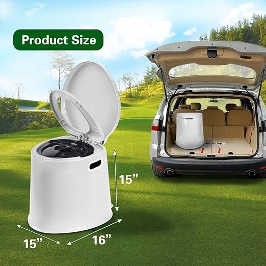Camping Toilet, Portable Toilet for Adults & Kids, 5.3 Gallon Camping Toilet with Detachable Inner Bucket and Removable Toilet Paper Holder (White)