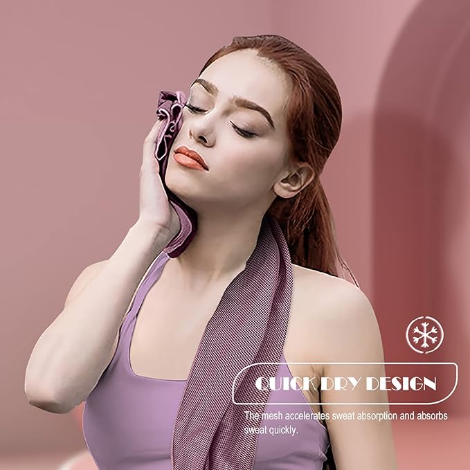 10 Pack Cooling Towels Bulk Microfiber Ice Towel Quick Dry Breathable Chilly Sweat Towel Stay Cool Towel for Neck Face Yoga Gym Workout Running Pilates Beach with Carabin Bag, 40x12'', Pink