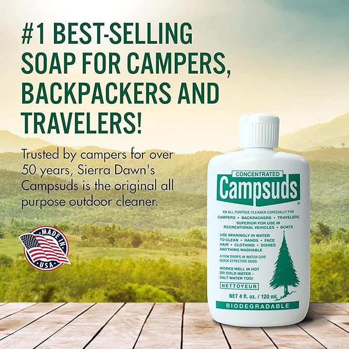 Sierra Dawn Campsuds Outdoor Soap - Environmentally Conscious Camping Soap - Hiking & Camping Supplies - Camp Soap, Backpacking Soap, Travel Soap - Camping Gear Must Haves (4oz)