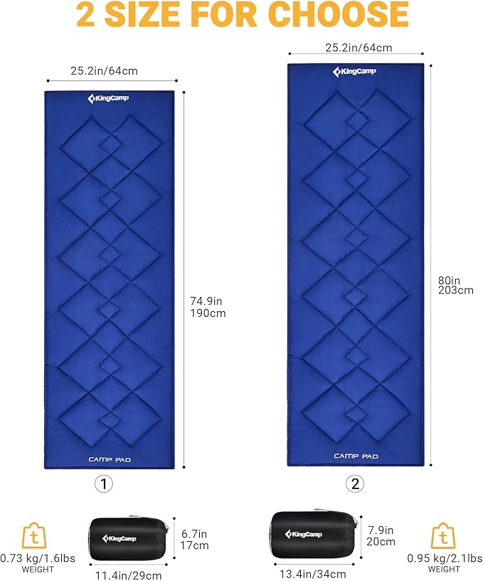KingCamp Cot Pad Topper for Camping, Soft Warm Non-Slip Cot Mattress, Comfortable Lightweight Sleeping Mat for Outdoor & Indoor, Picnic, Hiking, Backpacking, Yoga