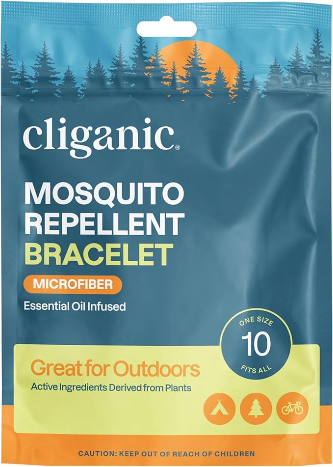 Cliganic Mosquito Repellent Microfiber Bracelets (10 Count) - for Adults and Kids, DEET Free Wristbands