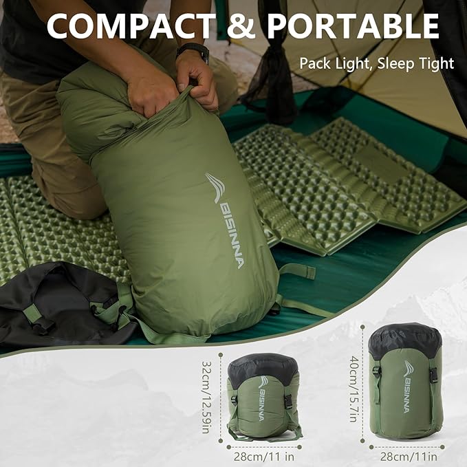 BISINNA Mummy Sleeping Bag for Adults 14-41℉ Cold Weather Camping Sleeping Bags with Compression Sack for Backpacking Hiking Traveling