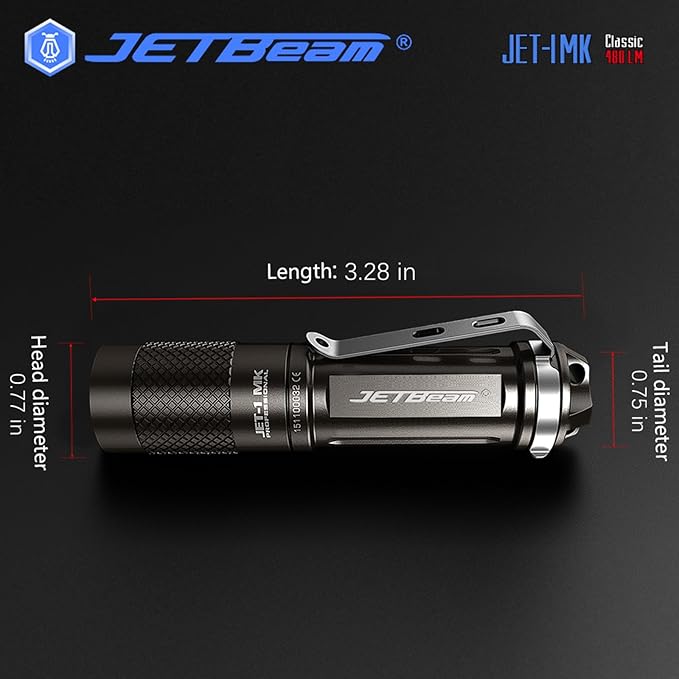 JETBeam I-MK LED Emergency Handheld Flashlight, 480 Lumen Mini Outdoor Flashlight for Hiking, Camping, Dog Walking, IPX-8 Water Resistant with 3 Modes