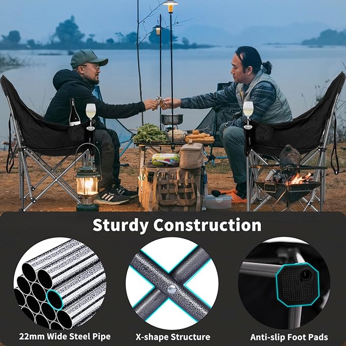 Oversized XL Camping Chairs for Adults Heavy Duty Support 500 lbs Outdoor Folding Chairs Padded Portable Lawn Chairs Camp Chairs with Cup Holder