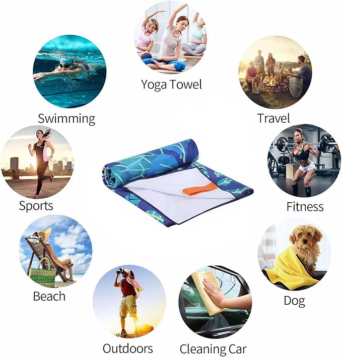CHARS Microfiber Quick Drying Beach Towel Super Absorbent & Sand Free Towel for Kids Teens Adults Travel Gym Camping Pool Yoga Outdoor and Picnic(63"×31"/63"×39")