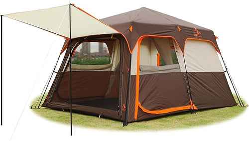 KTT Extra Large Tent 6-10-12-14 Person(Style-B),Family Cabin Tents,2 Rooms,3 Doors and 3 Windows with Mesh,Straight Wall,Waterproof,Double Layer,Big Tent for Outdoor,Picnic,Camping,Family Gathering