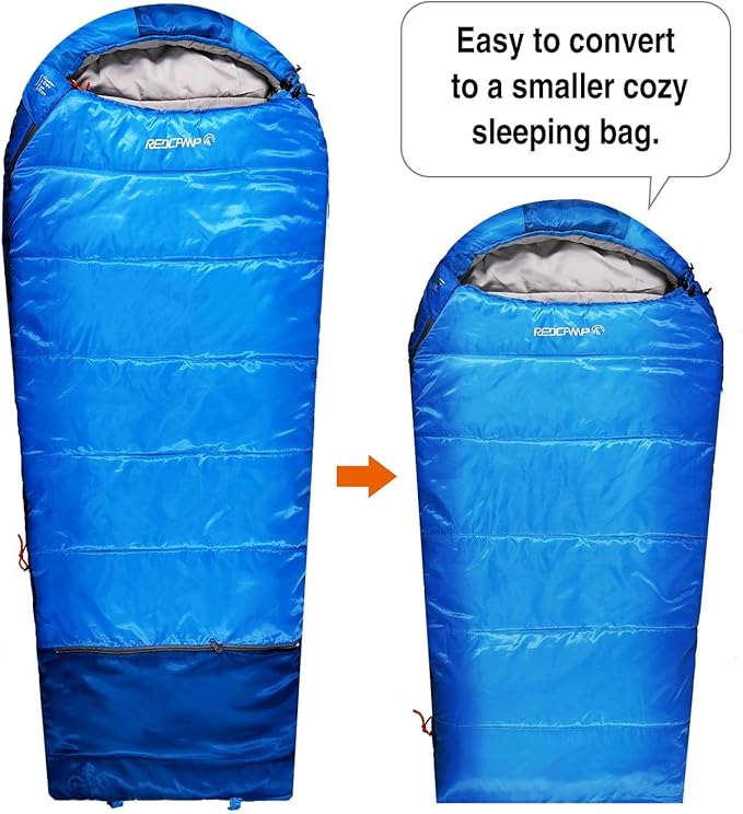 REDCAMP Kids Mummy Sleeping Bag for Camping, 3 Season Cold Weather Sleeping Bag Fit Boys,Girls & Teens, Blue/Rose Red