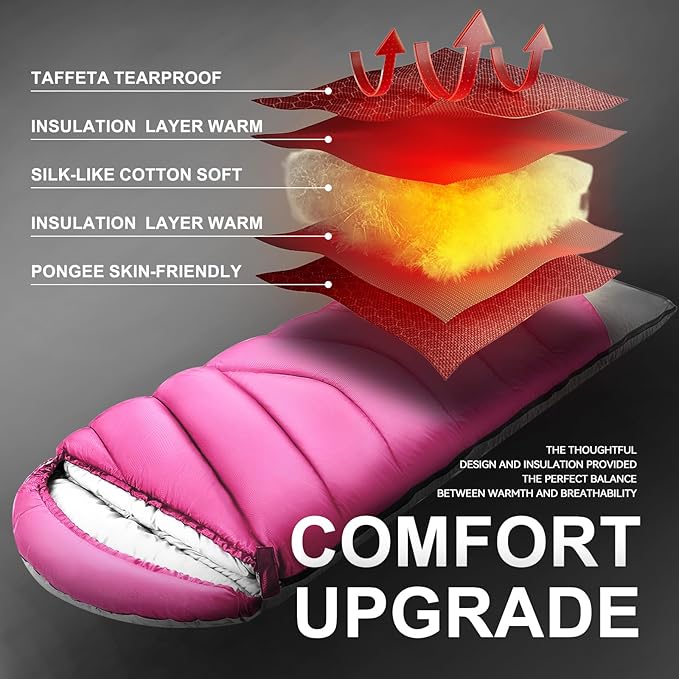 Sleeping Bags for Adults Cold Weather & Warm,Backpacking Camping Sleeping Bag for Tall Girls Boys,Lightweight,Compact,Waterproof Camping Gear for Traveling,Hiking,Hotel,Outdoor & Indoor