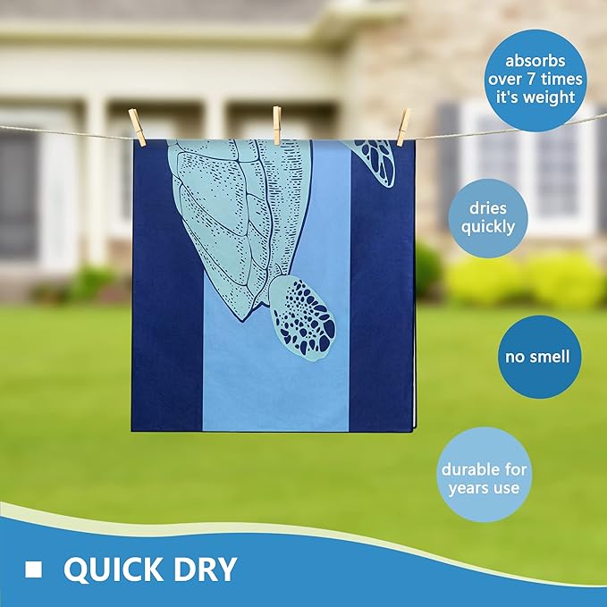 WELTRXE Microfiber Beach Towel Quick Dry, 63" x 31.5" Large Sand Free Beach Towel Adults Kids Oversized Thin Compact Lightweight Pool Towels for Swim, Travel, Camping, Picnic, Yoga, Sports, Sea Turtle