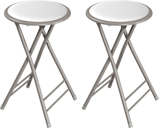 Lavish Home Set of 2 Counter Height Bar Stools - 24-Inch Backless Folding Chairs with 225lb Capacity for Kitchen, Rec Room, or Game Room (White)