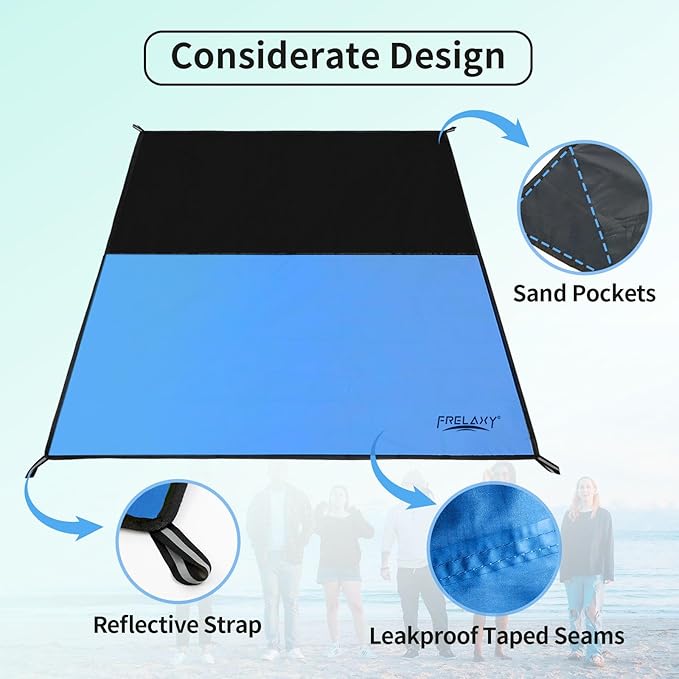 Frelaxy Pocket Picnic Blanket, Waterproof Beach Blanket, Compact Camping Blanket, Lightweight Outdoor Blanket for Beach Festival Camp Picnic Hiking Travel, 35'' x 57'', Blue