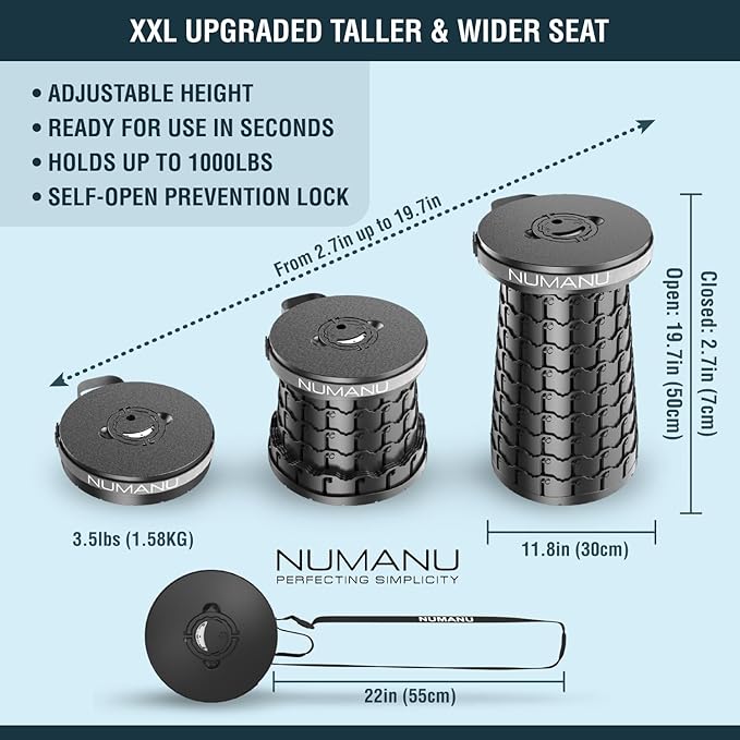 2-Pack 2025 Upgraded XXL Collapsible Stool 19.7", Taller & Wider Telescopic Seat, Max 1000lbs, Heavy Duty Portable Retractable Folding Chair or Travel Foot Rest, Gift for Camping & Outdoors