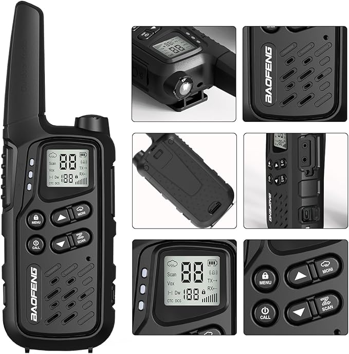 Walkie Talkies, Walkie Talkies for Adults Long Range MP25 Family Walkie Talkie with NOAA Weather Alerts Flashlight and Type-C Charging Cable for Camping Gear Hiking Trip(Black,Include Battery)