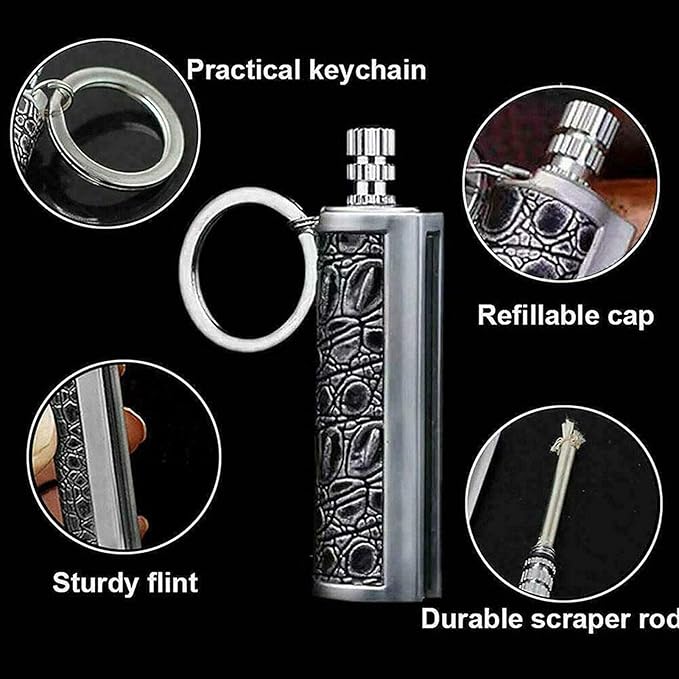 4 PCS Dragon’s Breath Immortal Lighter, Metal Keychain Flint Matchstick Kerosene Refillable Lighter, Waterproof Keychain Lighter for Emergency Survival Mountaineering Camping Hiking