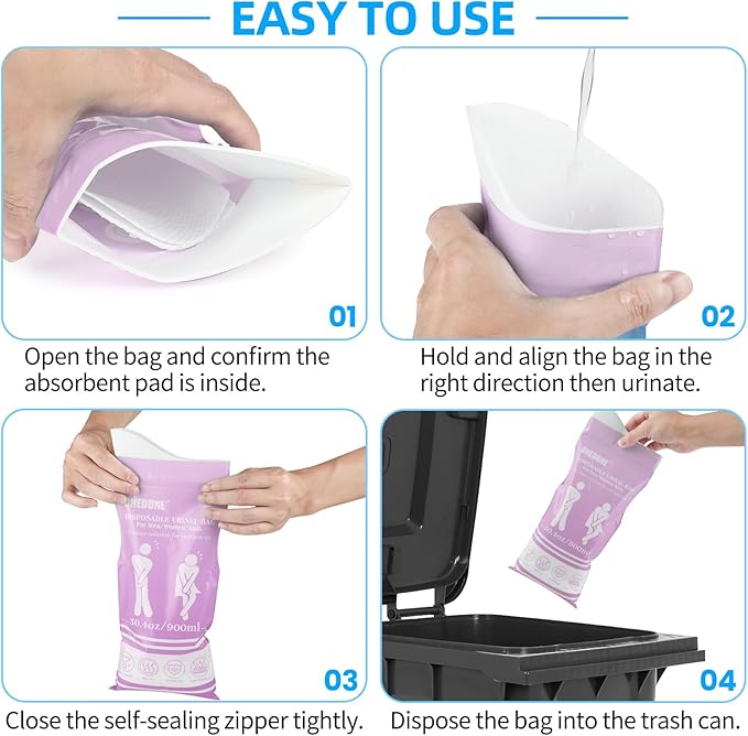 ONEDONE Disposable Urine Bags 6/8/12/24 30.4 OZ Pee Bags for Travel for Men Women Kids Emergency Urine Bags Portable Unisex Urinal Bags Vomit Bags for Traffic Jams Camping Hiking