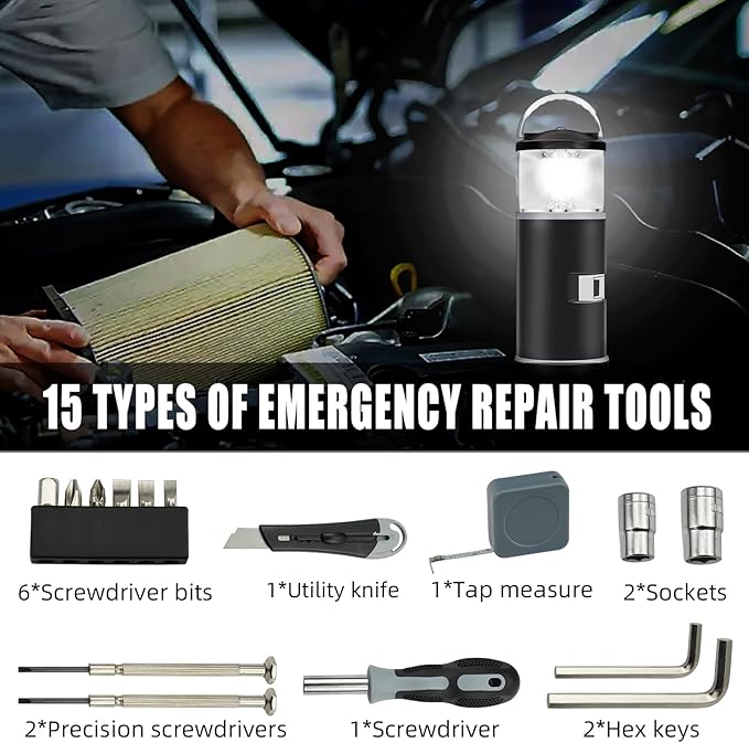 Father's Day Gifts for Dad, LED Camping Lanterns Battery Powered, Lantern with 15PCS Tool Kit, Camping Gifts for Men Husband Dad, Multitool Tool Kit Gifts for Camping, Fishing, Hiking, Lighting