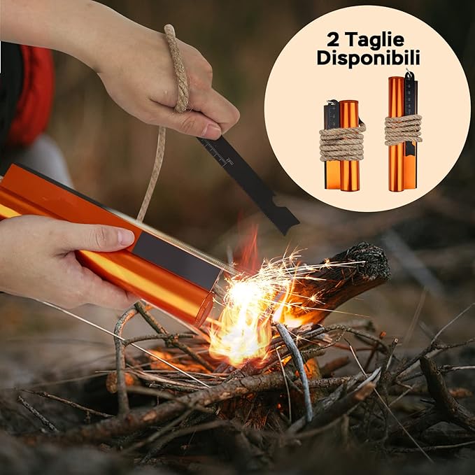 Flint and Steel Fire Starter Kit 7-in-1 XXL XL Ferro Rod Fire Steel Bushcraft Equipment, Portable Survival Magnesium Kit with 36" Waterproof Wick Rope,Multi Tool Scraper, Compass for Camping Hiking