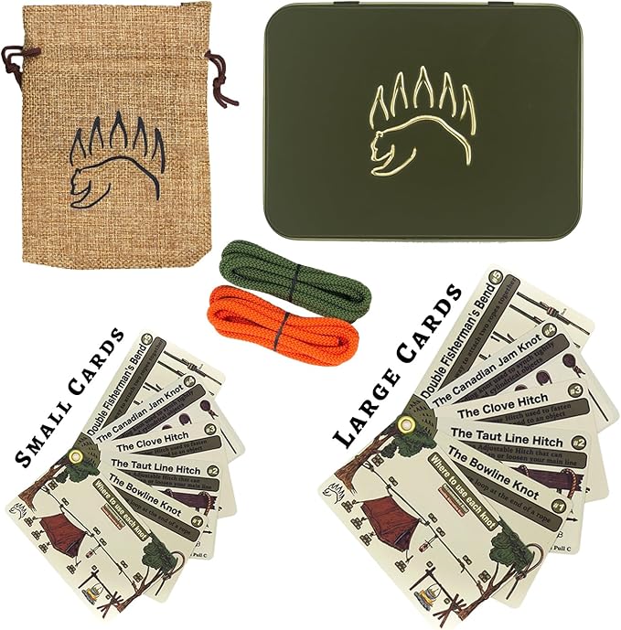 Knot Tying Kit | Camping & Outdoor Knots Edition - by The Bear Essentials Outdoors with Waterproof Knot Cards | for Survival, Camping, Backpacking, Hiking & Scouts