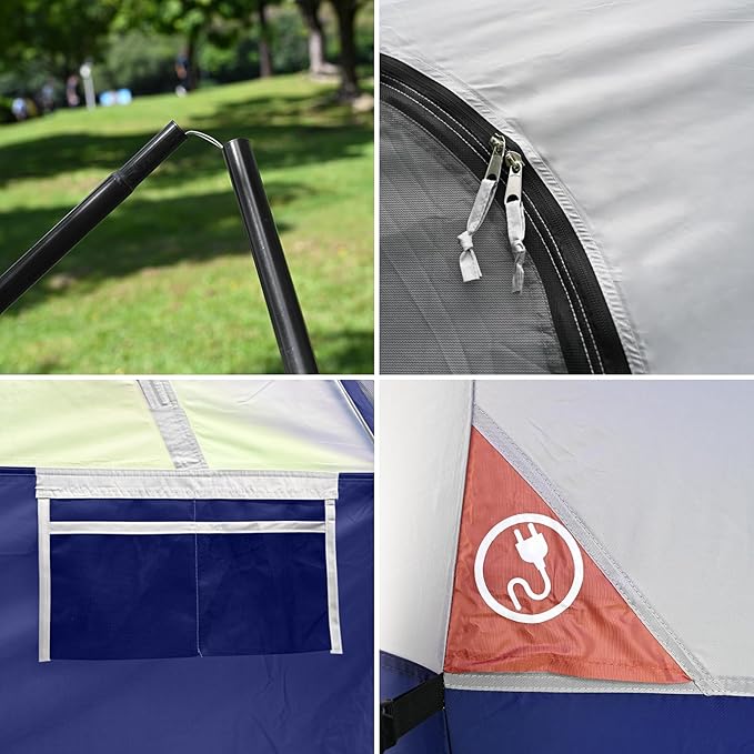 CAMPROS CP Camping Tent 10 Person Family Cabin Tent, 2 Room Water Resistant Waterproof Tent with Top Rainfly, 4 Large Mesh Windows, Double Layer, Easy Set Up, Portable with Carry Bag, 16ft x 9ft x72in