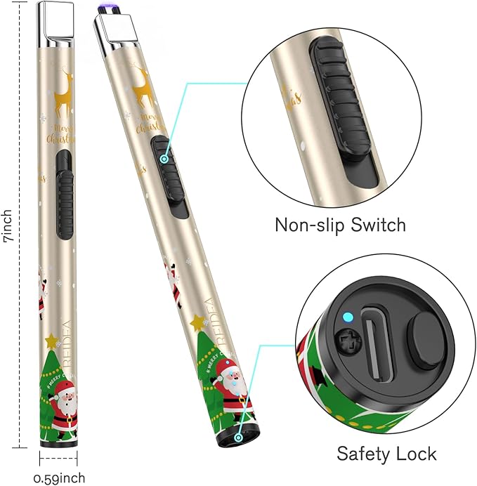 REIDEA Lighter S4 Pro Candle Lighter, Electric Lighters USB Rechargeable with Safety Switch Button and Power Indicator for Fireworks and BBQ Cooking, Fireworks, Family Use and Camping, Christmas