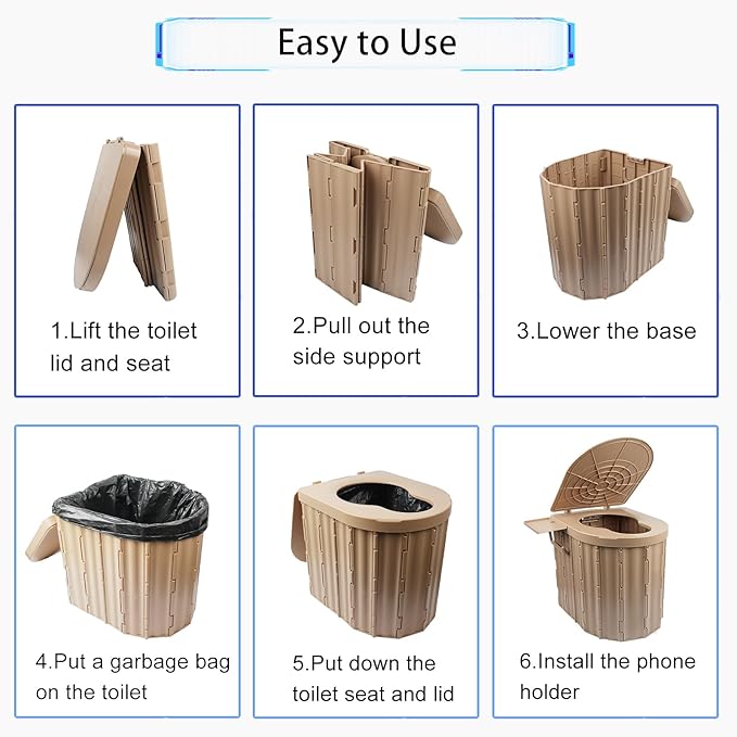 Foldable Portable Toilet for Adults, Upgraded Ergonomic Camping Toilet with 500 Lbs Load-Bearing Capacity, Emergency Car/Travel Toilet or Portable Potty for Adults