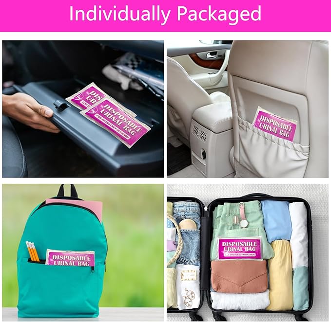 Disposable Urinal Bag, Portable Urine Bag, Portable toilet for adults, Unisex Urinal Bag for Men Women Children, Emergency pee/wee bags, vomit bags for Car, Traffic Jams, Camping, Travel (Fuchsia, 12)