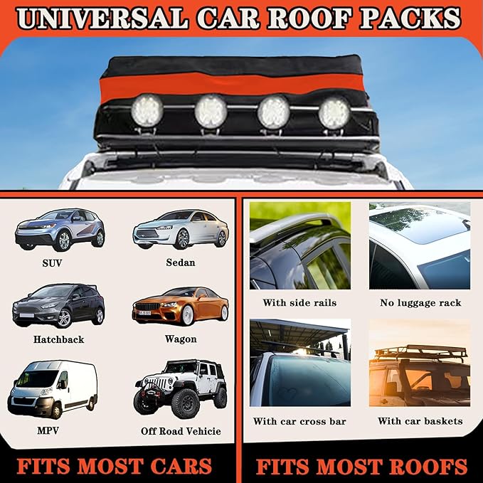 Car Roof Cargo Carrier,15 Cubic Upgrade Waterproof Roof Rack Cargo Bag Soft-Shell Rooftop Cargo Bag Suitable for All Cars,Suitable Suitable for All Cars Camping Storage Bag