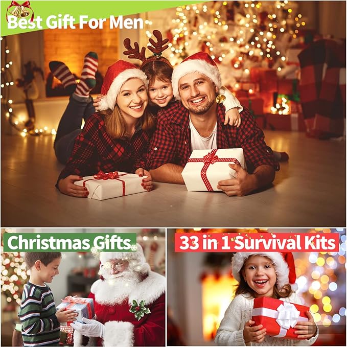 Gifts for Men Dad Husband Boyfriend Him, Survival Kits 33 in 1, Survival Gear and Equipment, Essentials Cool Gadgets for Camping Hiking Hunting Outdoor Adventure, Cool Birthday Ideas