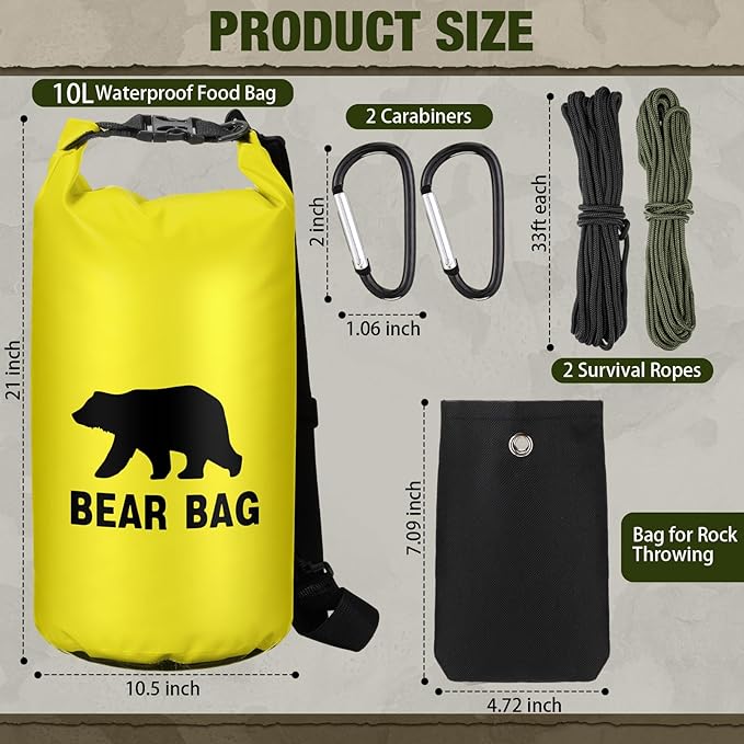 1 Set Bear Food Bag for Camping Ultralight Food Bag Hanging System Includes Waterproof Bear Bag, Nylon Ropes, Hooks for Camping Backpacking