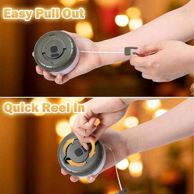 Camping String Lights, 2 in 1 Outdoor Rechargeable LED Lights with 5 Lighting Modes(26.3ft), Portable IPX4 Waterproof Tent Light for Outdoor Indoor Camping Party RV Decor (Warm Light)
