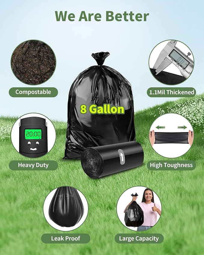 100 Portable Toilet Bags, Thick Biodegradable Camping Toilet Bags for Portable Potty, 8 Gal Compost Toilet Waste Bags Potty Bags for 5 Gallon Bucket Toilet Seat Adults Outdoor, 1.1 Mil